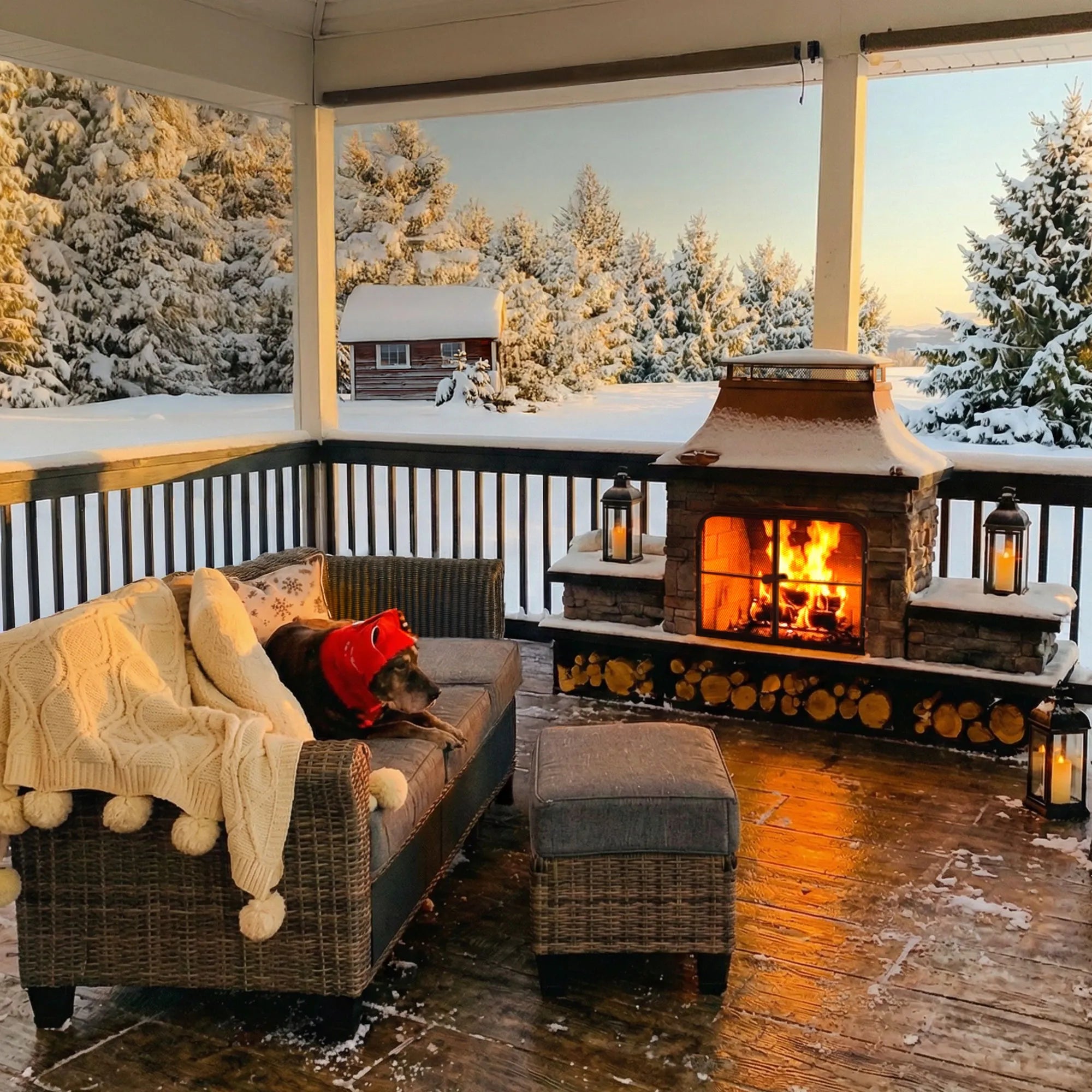 SUNJOY Outdoor 48 Inch Steel Wood Burning Stone Fireplace with Fire Poker and Removable Grate