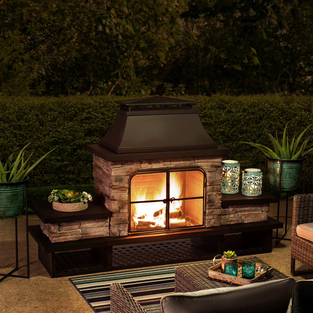 48" Outdoor Stone Fireplace丨Wood Burning Patio Heater - SUNJOY Canada
