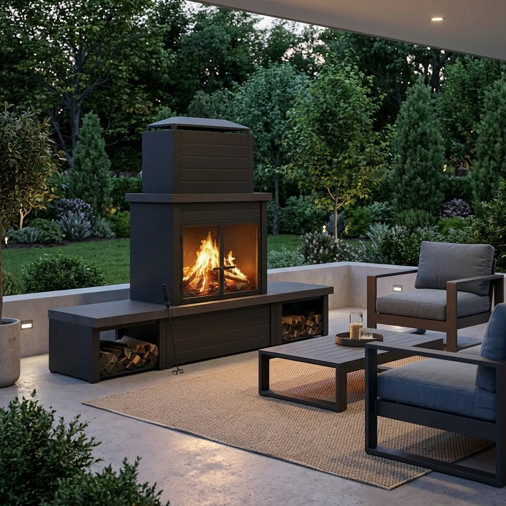 Nordic Modern Wood Burning Fireplace 76", with Log Holders - Brown