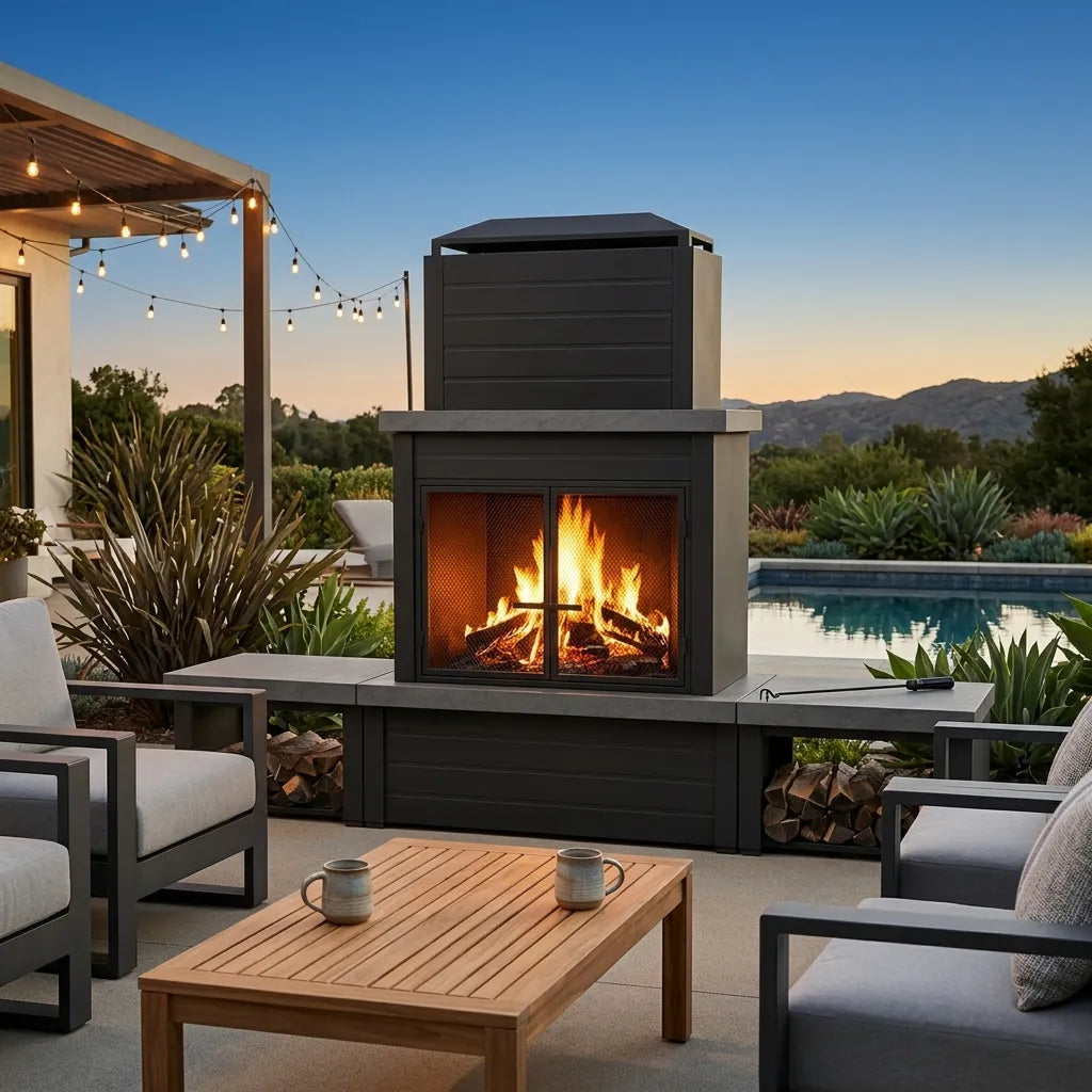 Nordic Modern Wood Burning Fireplace 76", with Log Holders - Dark Gray