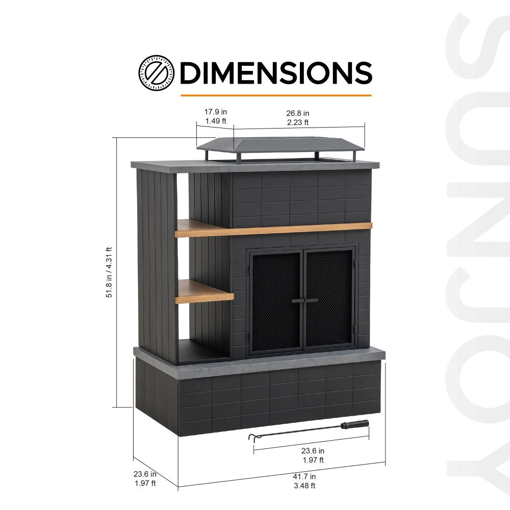SUNJOY 42 Inch Wood Burning Fireplace with Chimney & Log Holders 