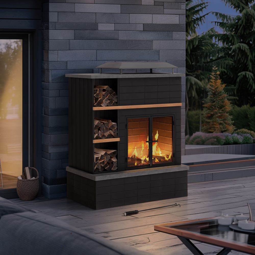 SUNJOY 42 Inch Wood Burning Fireplace with Chimney & Log Holders 