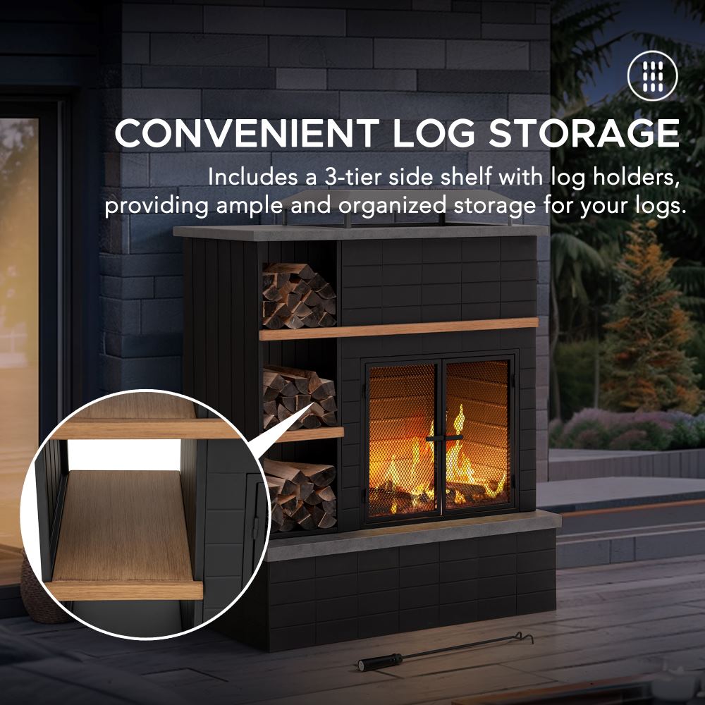 SUNJOY 42 Inch Wood Burning Fireplace with Chimney & Log Holders 