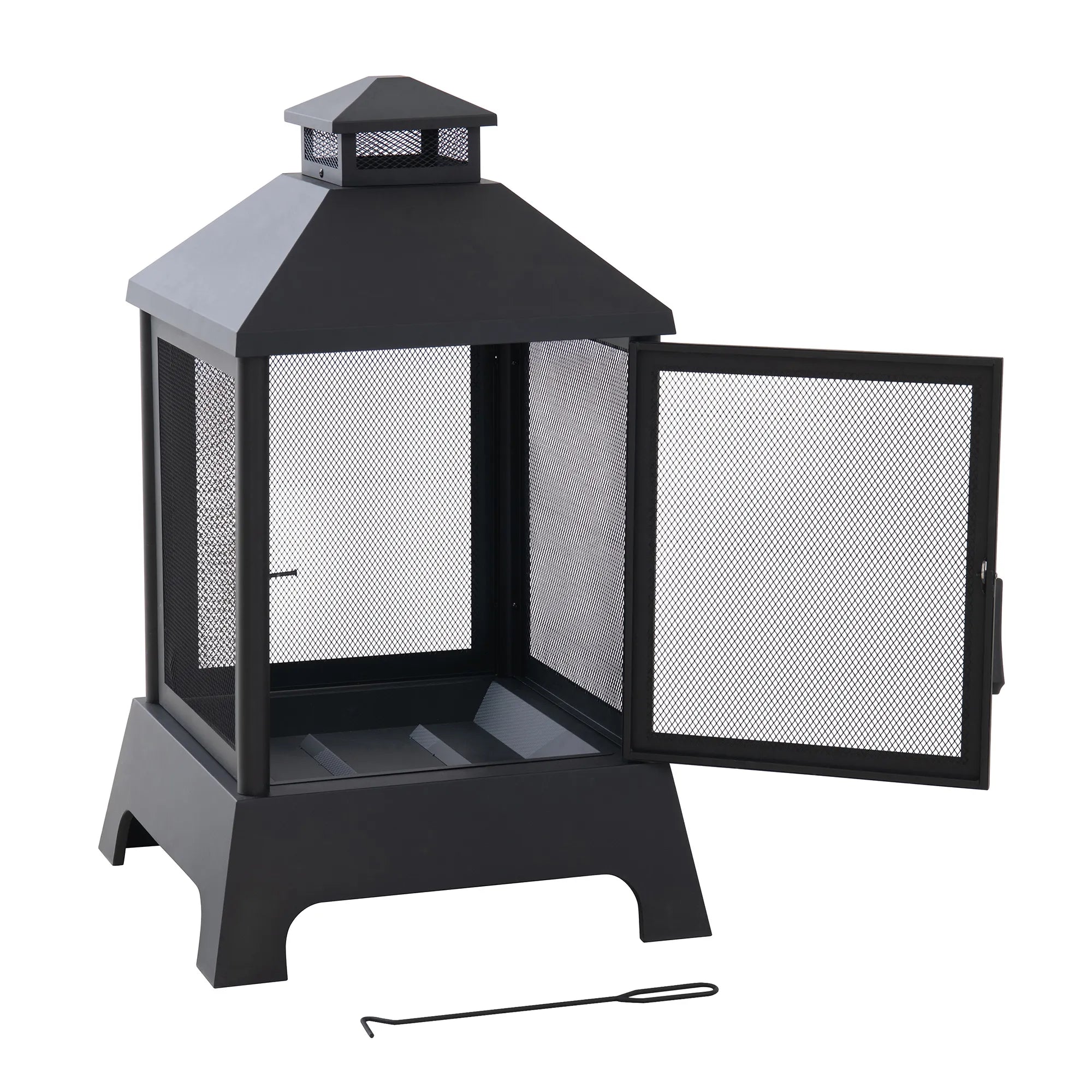 SUNJOY 43 Inch Steel Wood-Burning Fireplace with Chimney & Mesh 