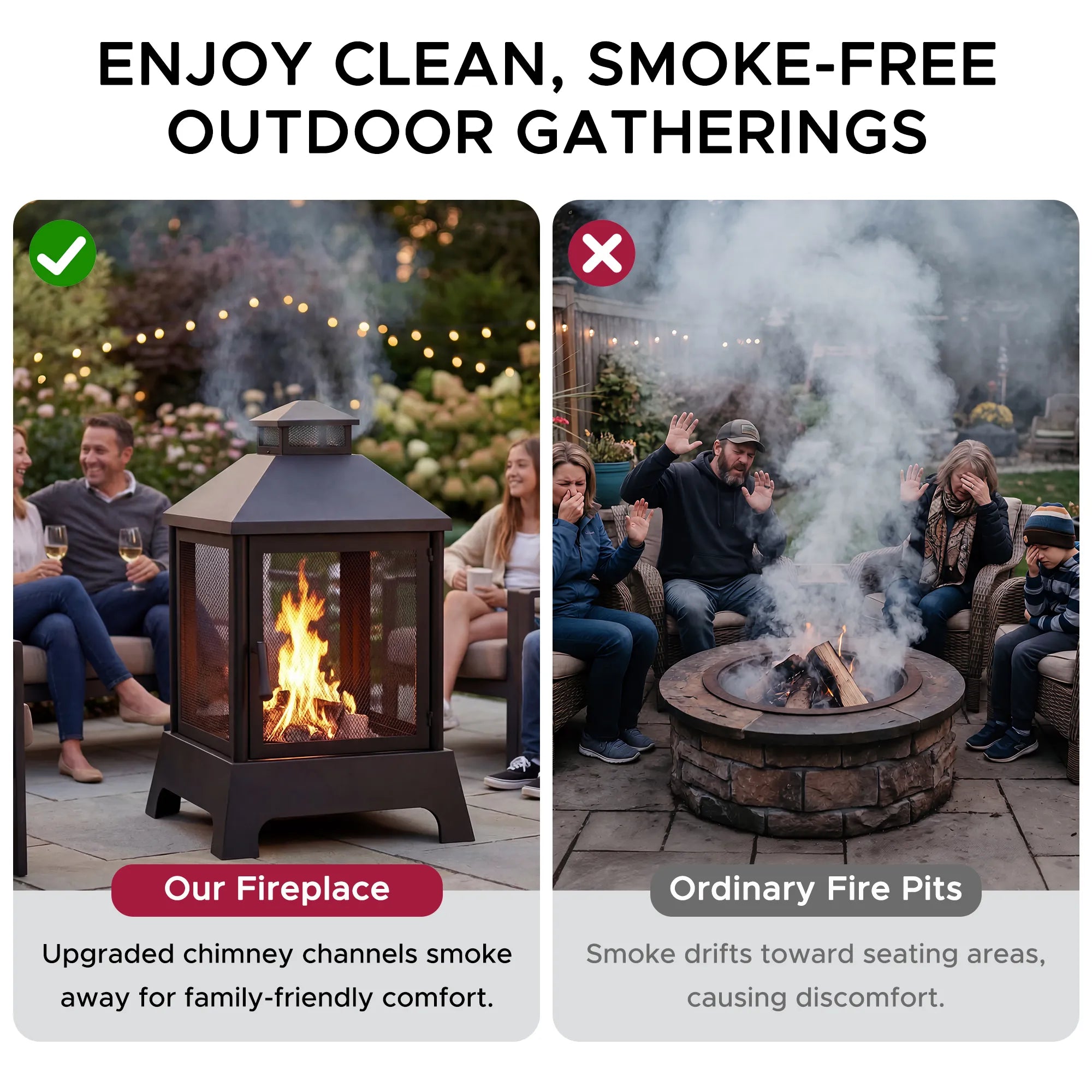 SUNJOY 43 Inch Steel Wood-Burning Fireplace with Chimney & Mesh 