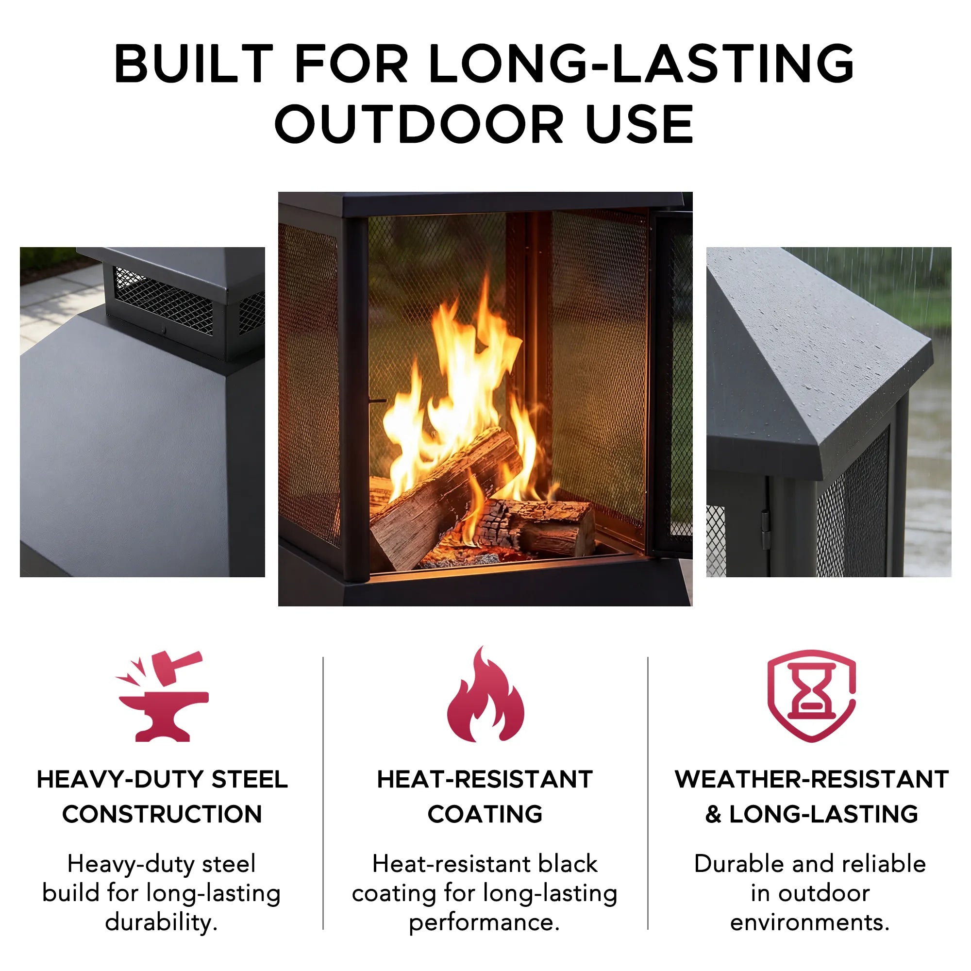 SUNJOY 43 Inch Steel Wood-Burning Fireplace with Chimney & Mesh 