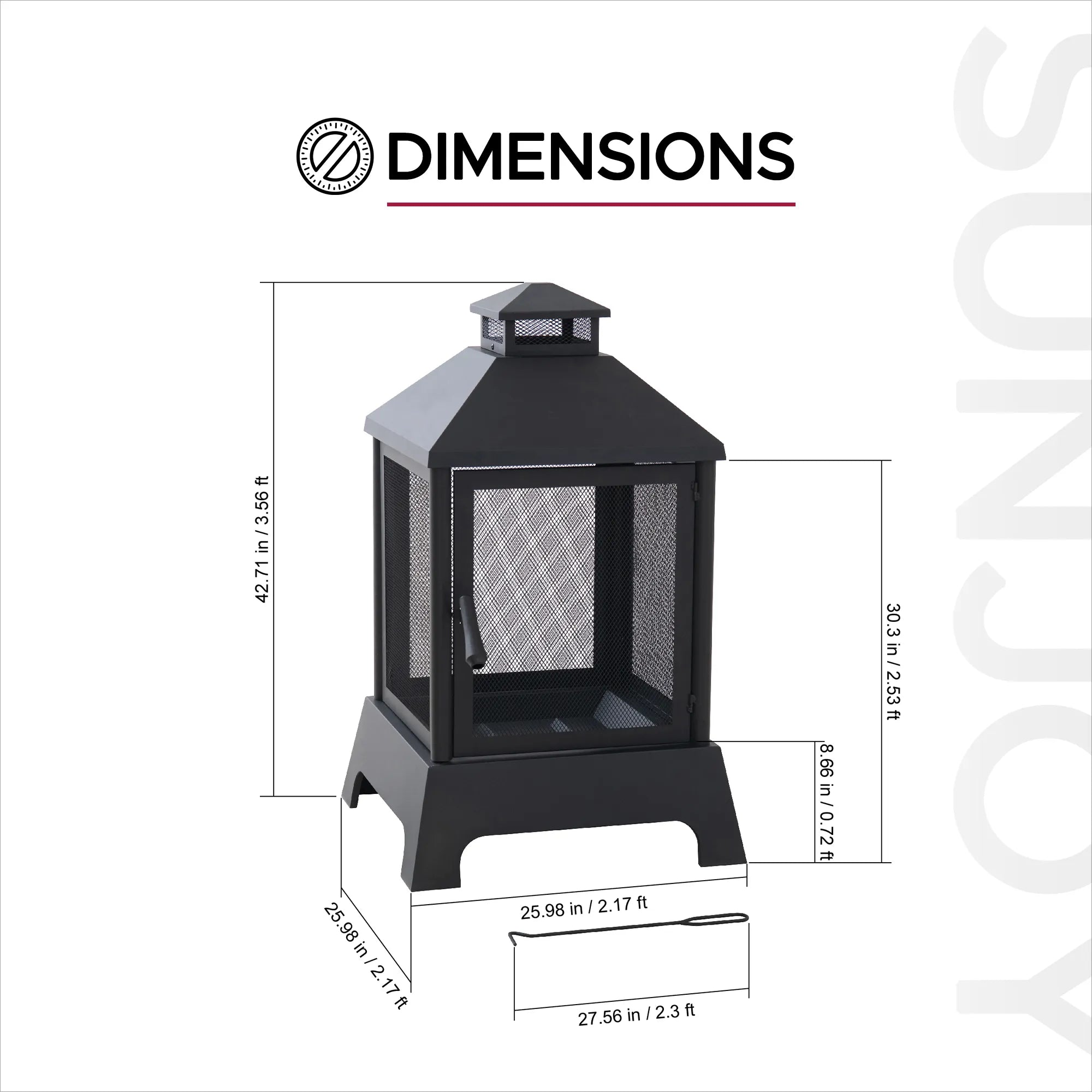 SUNJOY 43 Inch Steel Wood-Burning Fireplace with Chimney & Mesh 