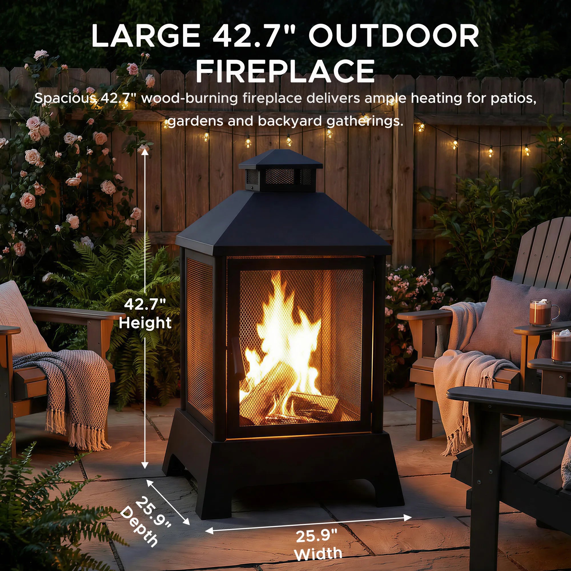 SUNJOY 43 Inch Steel Wood-Burning Fireplace with Chimney & Mesh 