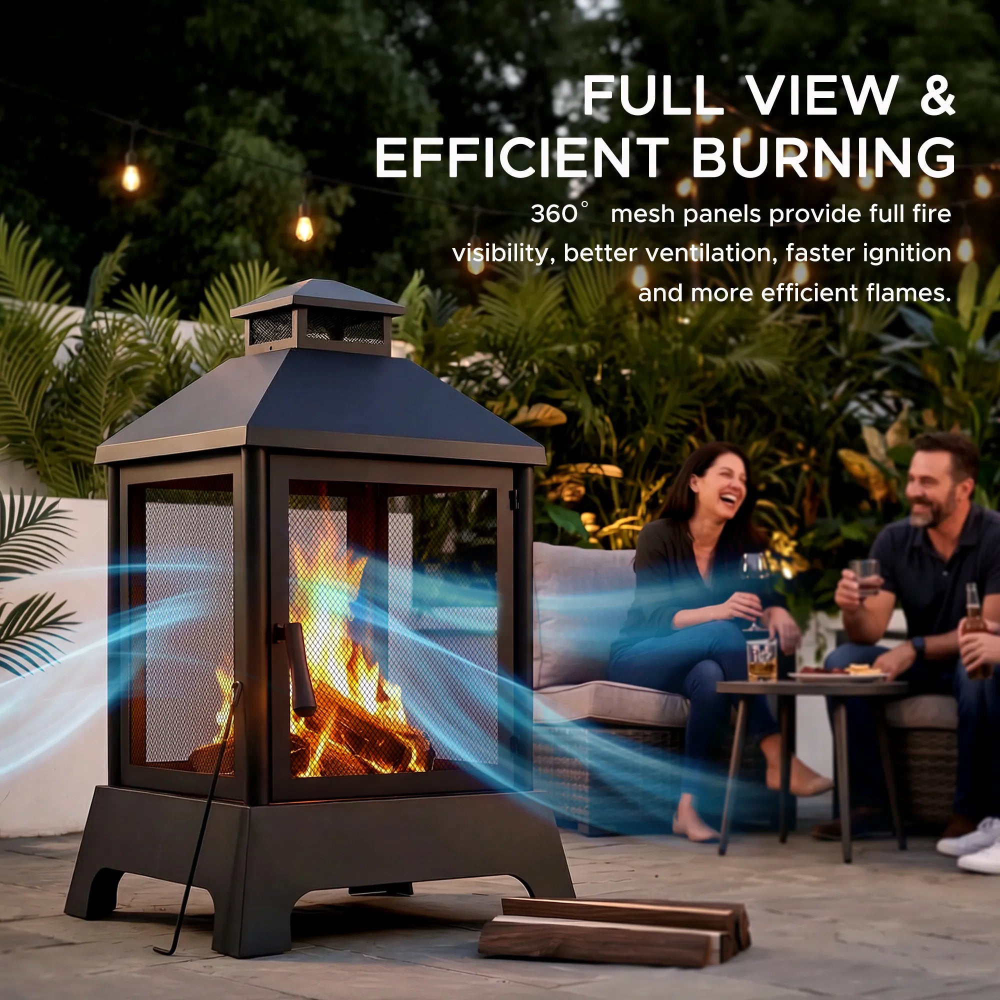 SUNJOY 43 Inch Steel Wood-Burning Fireplace with Chimney & Mesh 