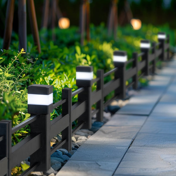 SUNJOY Garden Fences, Strip Metal Garden Fencing with Solar Lights (5-pack) - Black
