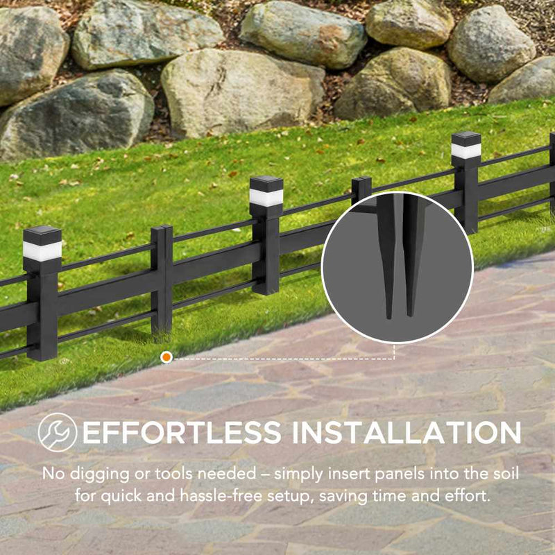 SUNJOY Garden Fences, Strip Metal Garden Fencing with Solar Lights (5-pack) - Black 