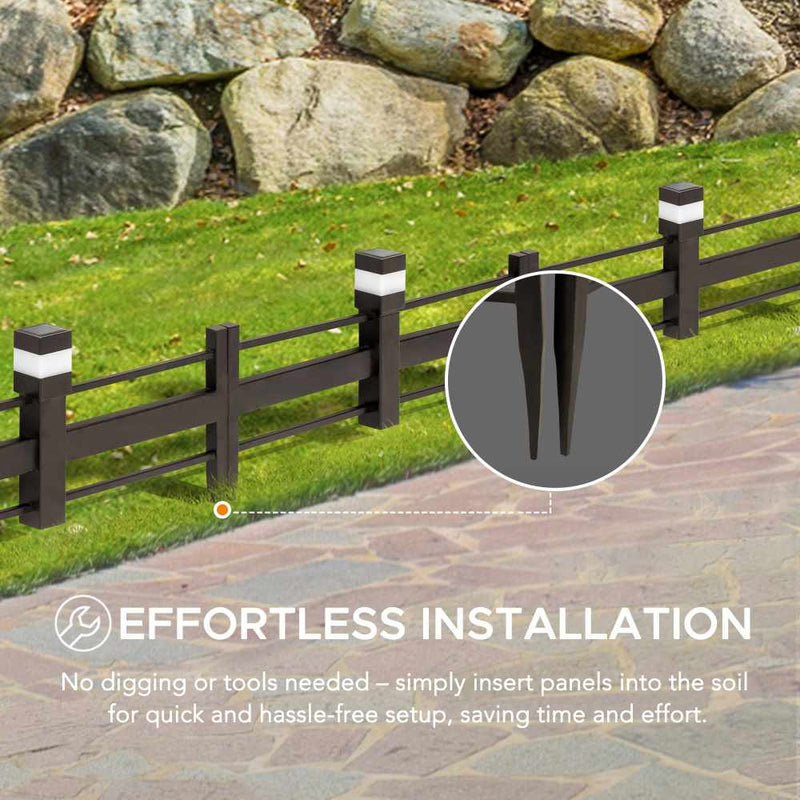 SUNJOY Garden Fences, Strip Metal Garden Fencing with Solar Lights (5-pack) - Brown  