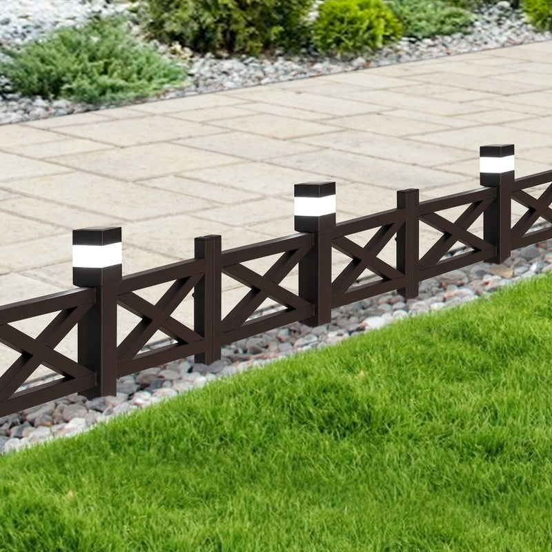 SUNJOY Garden Fences, Lattice Metal Garden Fencing with Solar Lights (5-pack) - Brown  
