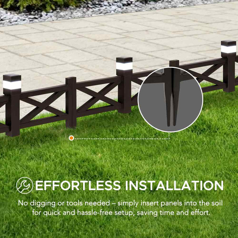 SUNJOY Garden Fences, Lattice Metal Garden Fencing with Solar Lights (5-pack) - Brown  
