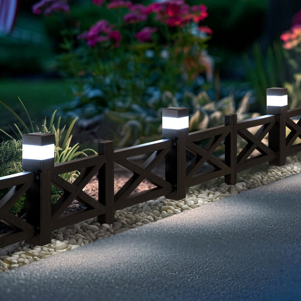 SUNJOY Garden Fences, Lattice Metal Garden Fencing with Solar Lights (5-pack) - Brown