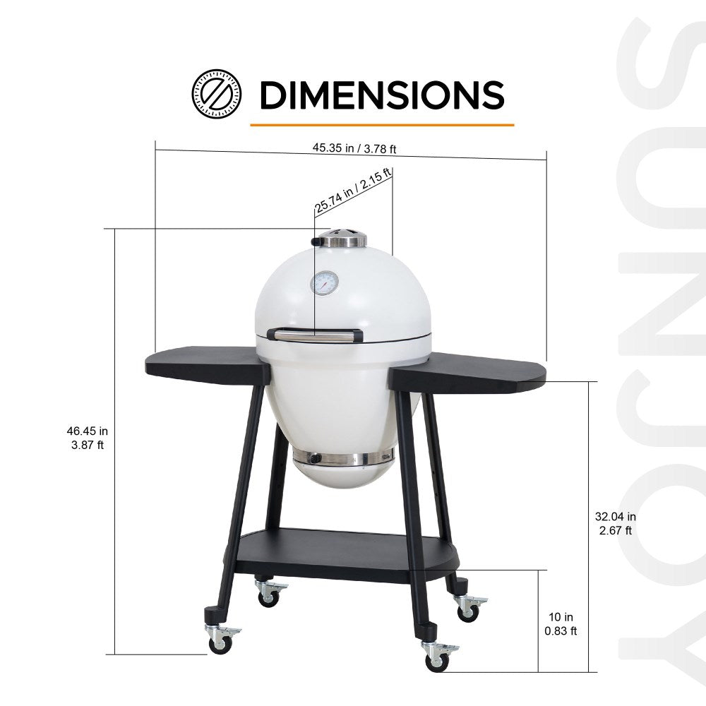 SUNJOY 20 Inch Charcoal Grill, Egg-shaped Outdoor Grill with Pizza Stone, Ultimate BBQ Grill and Smoker with Wheels 