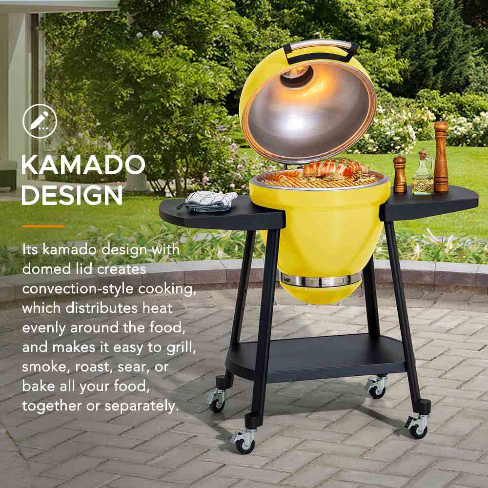SUNJOY 20 Inch Charcoal Grill, Egg-shaped Outdoor Grill with Pizza Stone, Ultimate BBQ Grill and Smoker with Wheels