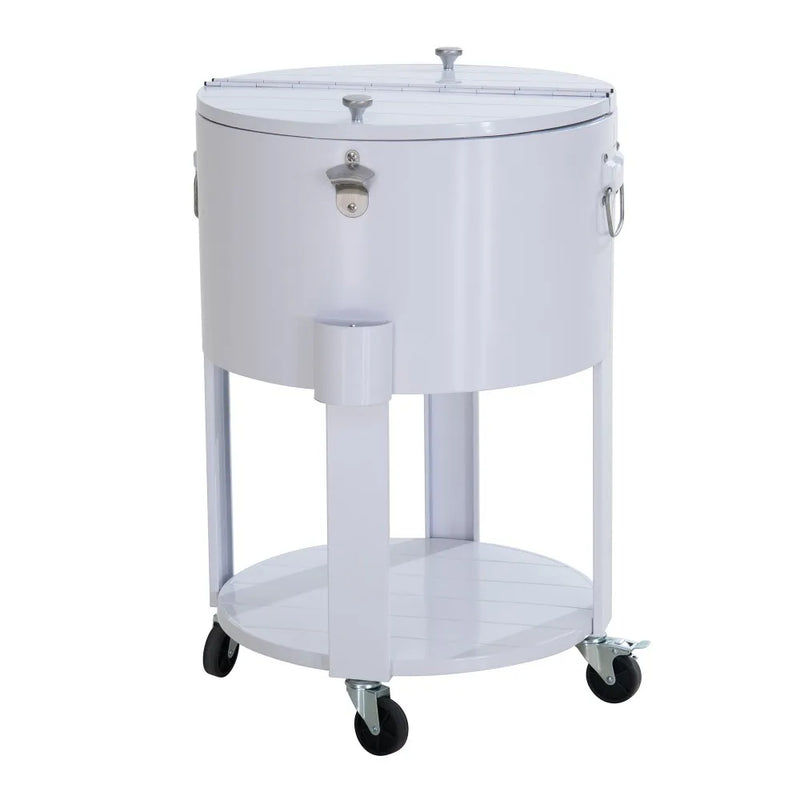 SUNJOY 60 Quart Portable Rolling Ice Chest Drink Cooler Cart with Bottle Opener and Shelf - White