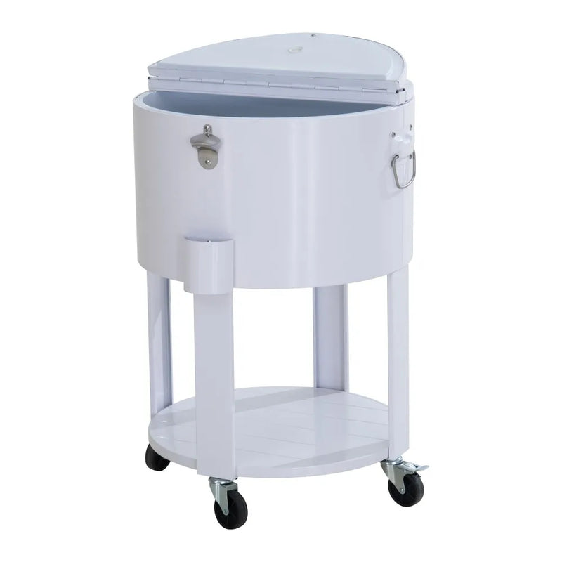SUNJOY 60 Quart Portable Rolling Ice Chest Drink Cooler Cart with Bottle Opener and Shelf - White