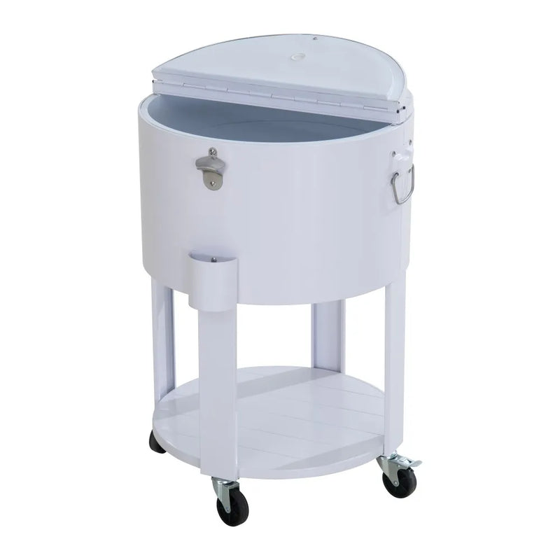 SUNJOY 60 Quart Portable Rolling Ice Chest Drink Cooler Cart with Bottle Opener and Shelf - White