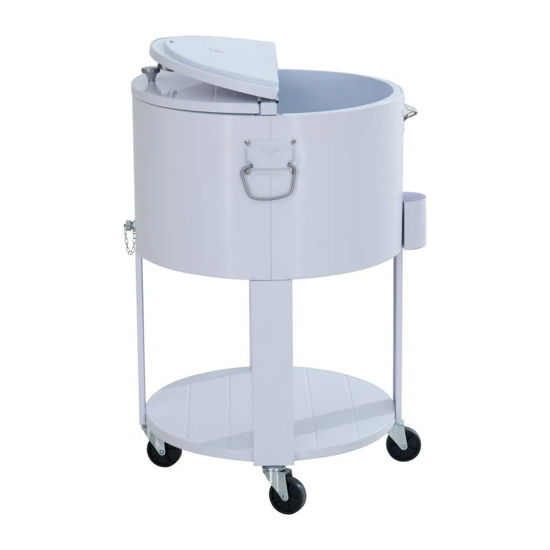 SUNJOY 60 Quart Portable Rolling Ice Chest Drink Cooler Cart with Bottle Opener and Shelf - White