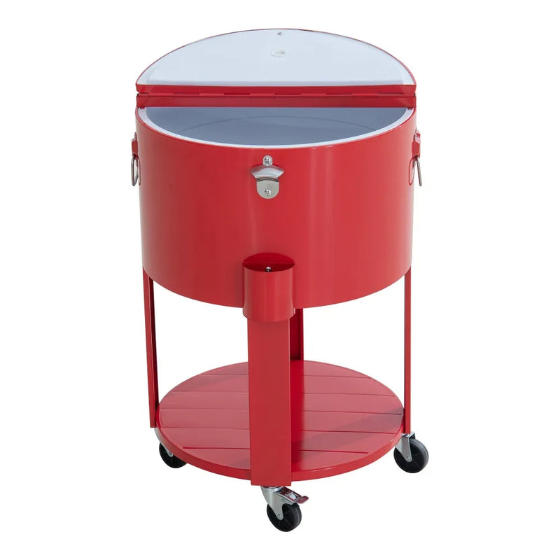 SUNJOY 60 Quart Portable Rolling Ice Chest Drink Cooler Cart with Bottle Opener and Shelf - Red