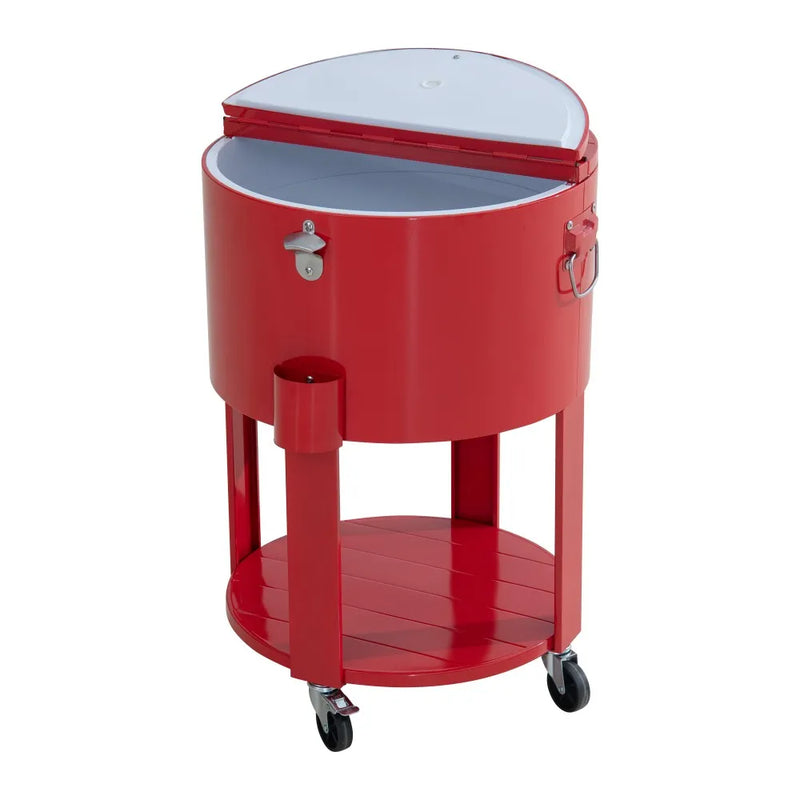 SUNJOY 60 Quart Portable Rolling Ice Chest Drink Cooler Cart with Bottle Opener and Shelf - Red