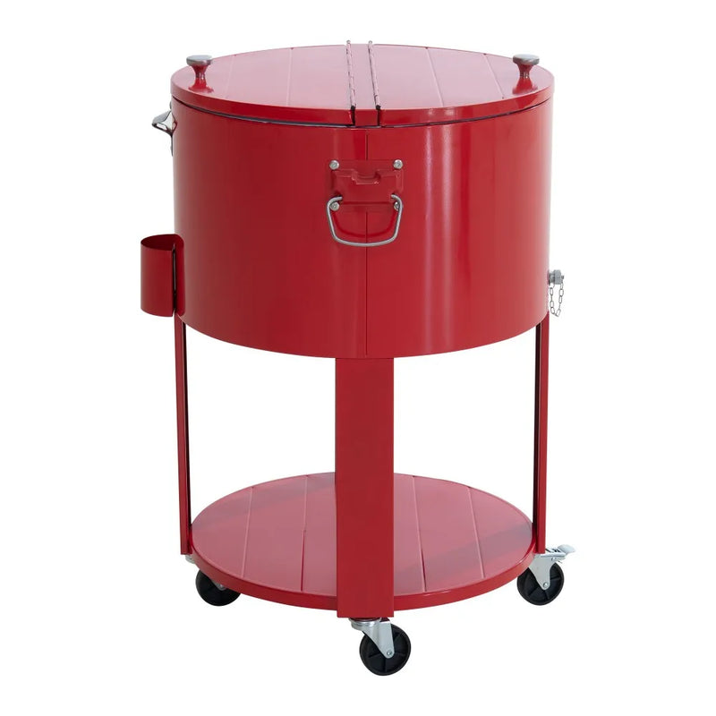SUNJOY 60 Quart Portable Rolling Ice Chest Drink Cooler Cart with Bottle Opener and Shelf - Red