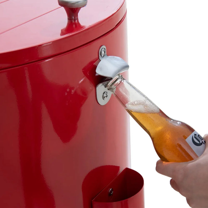 SUNJOY 60 Quart Portable Rolling Ice Chest Drink Cooler Cart with Bottle Opener and Shelf - Red