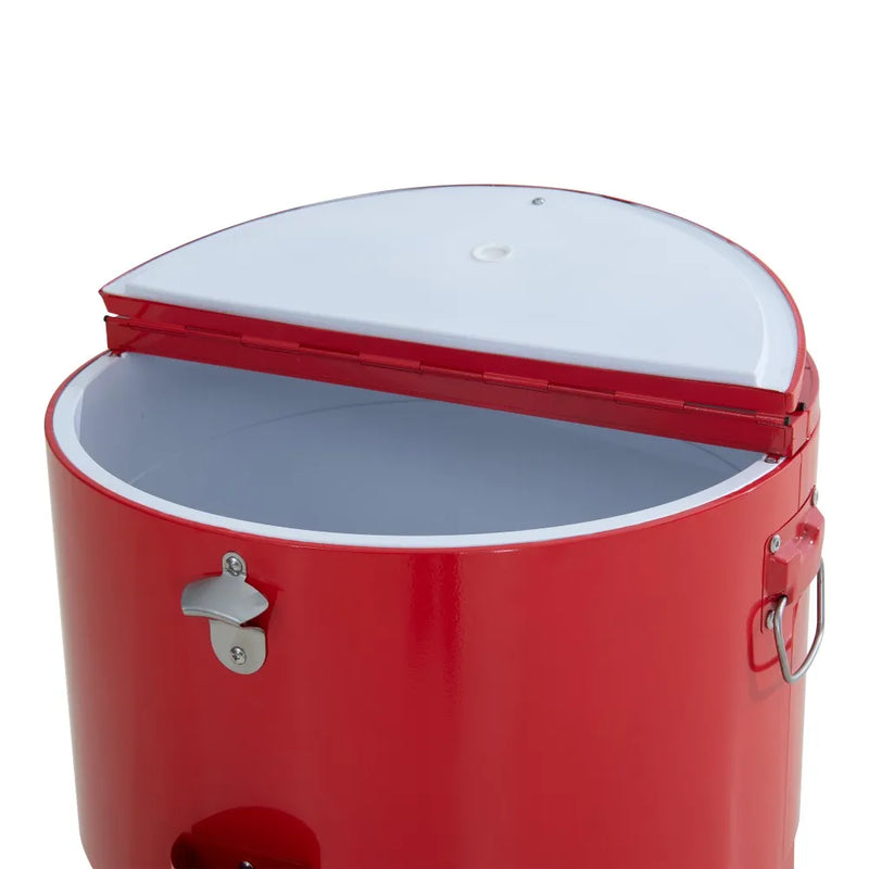 SUNJOY 60 Quart Portable Rolling Ice Chest Drink Cooler Cart with Bottle Opener and Shelf - Red