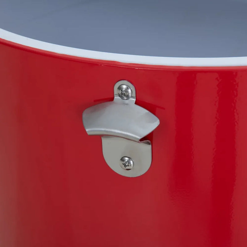 SUNJOY 60 Quart Portable Rolling Ice Chest Drink Cooler Cart with Bottle Opener and Shelf - Red