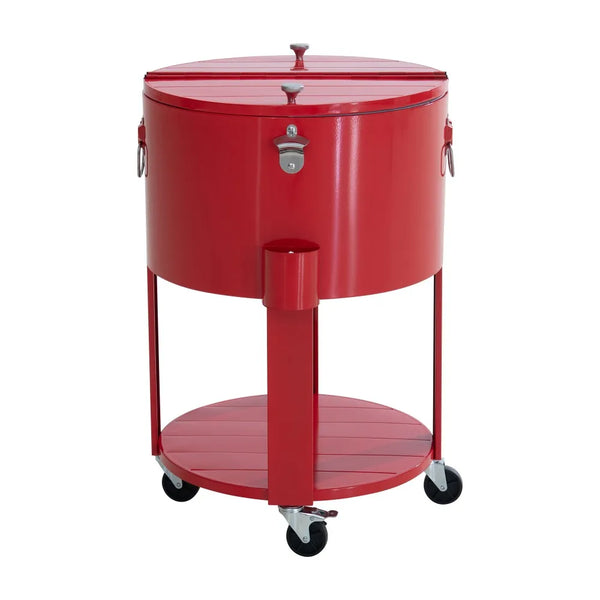 SUNJOY 60 Quart Portable Rolling Ice Chest Drink Cooler Cart with Bottle Opener and Shelf - Red