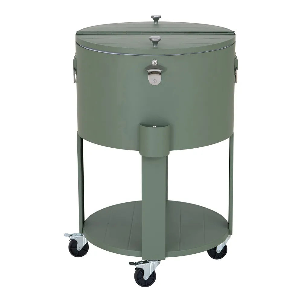 SUNJOY 60 Quart Portable Rolling Ice Chest Drink Cooler Cart with Bottle Opener and Shelf - Green