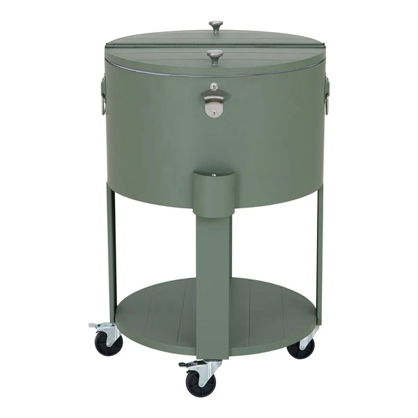 SUNJOY 60 Quart Portable Rolling Ice Chest Drink Cooler Cart with Bottle Opener and Shelf - Green