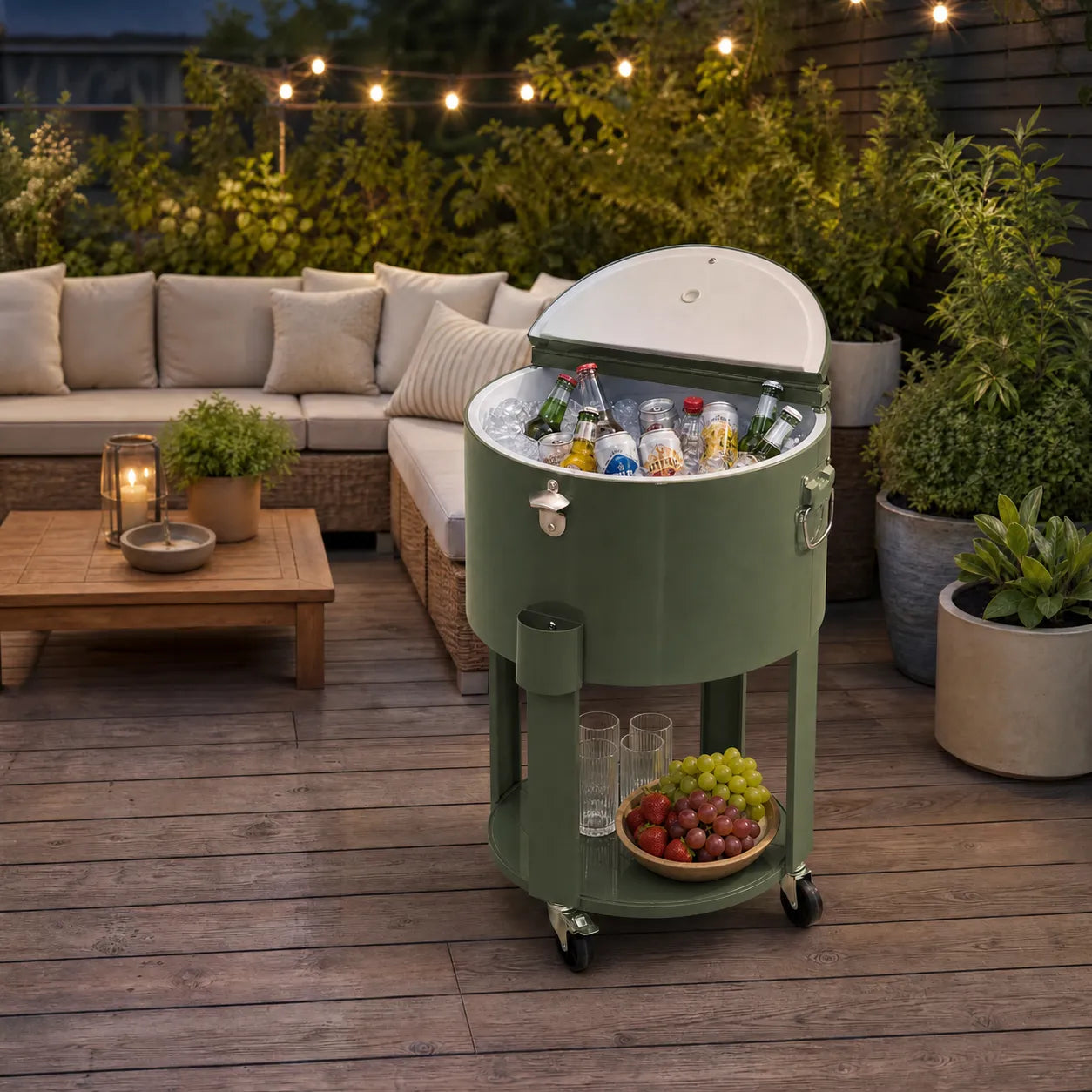 Oasis Rolling Patio Ice Chest Cart 60 Qt with Storage Shelf - Mint Green