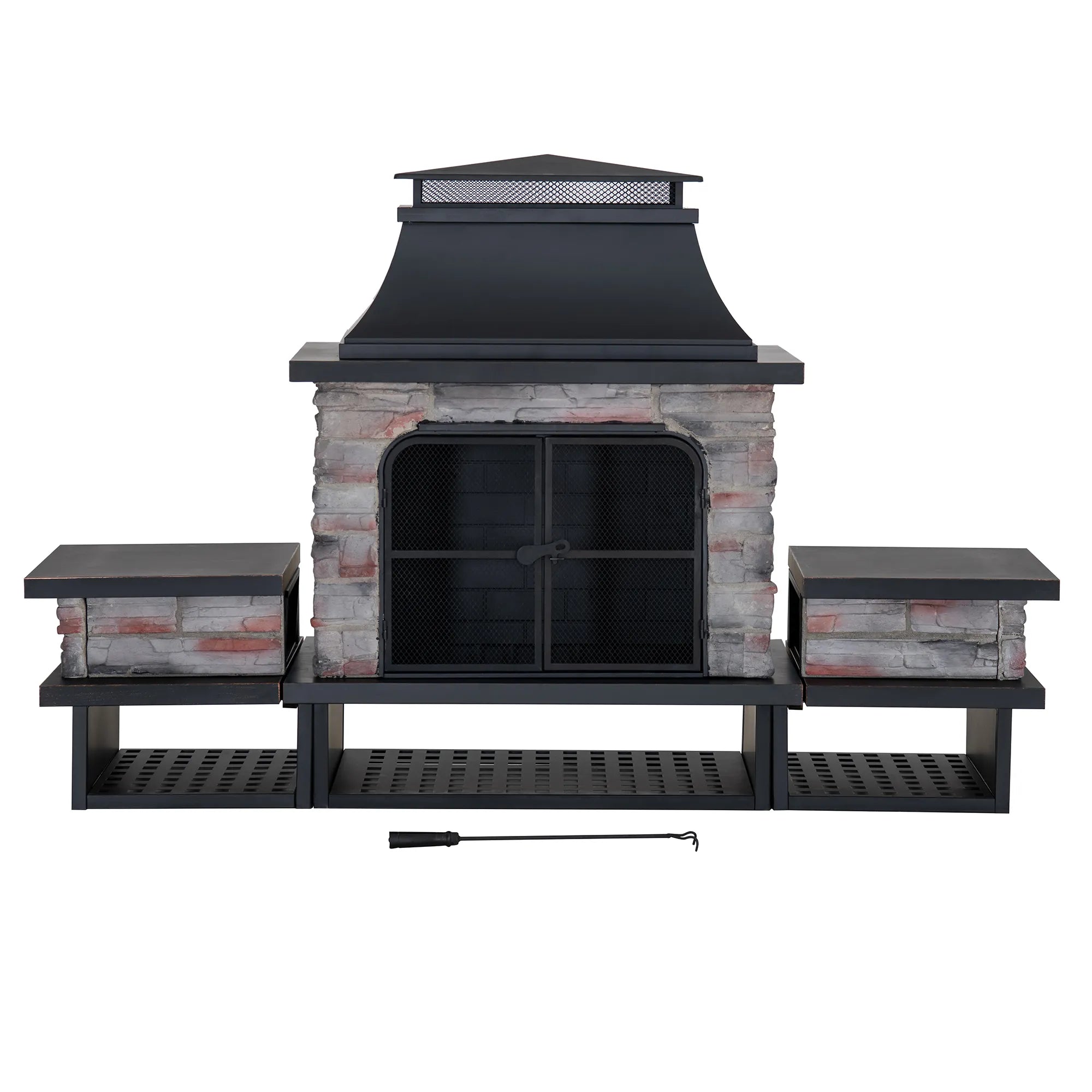 Canyon Stone Wood Burning Fireplace 82", with Log Holders - Black