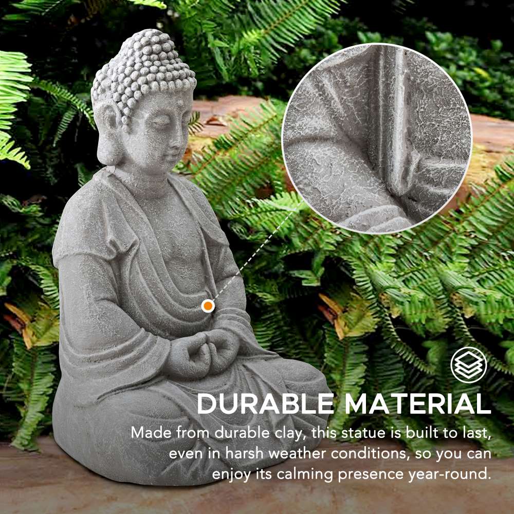 SUNJOY Buddha Statue 20 in. Large Sized Buddha Garden Statue Gray Decorative Outdoor Buddha Statue 