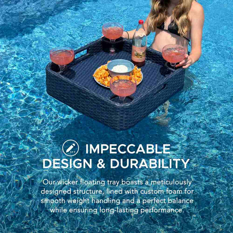 SUNJOY 24x24 Inch Aluminum Frame Wicker Floating Tray for Pool.