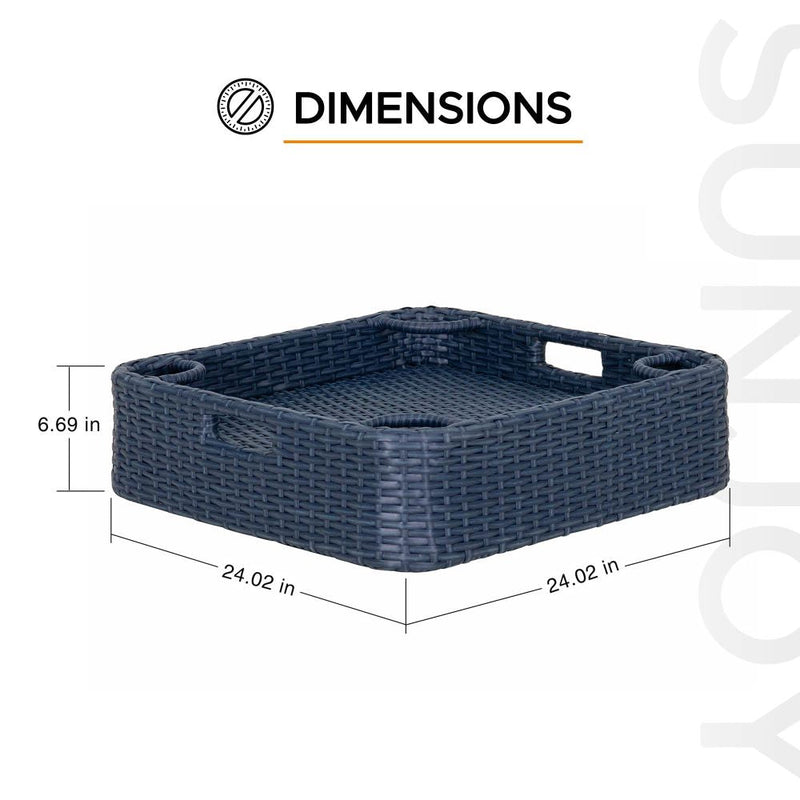 SUNJOY 24x24 Inch Aluminum Frame Wicker Floating Tray for Pool - Navy 