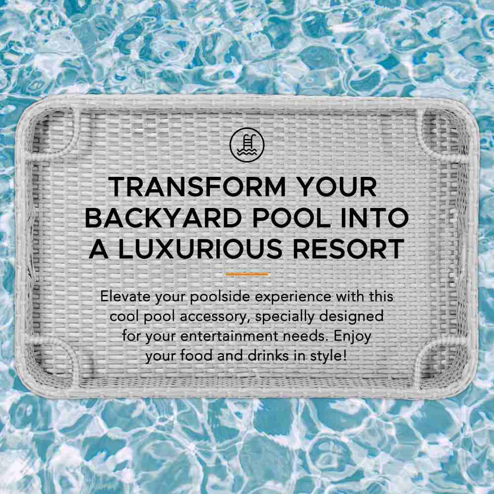 SUNJOY 36x24 Inch Wicker Floating Pool Tray for Drinks and Snacks.