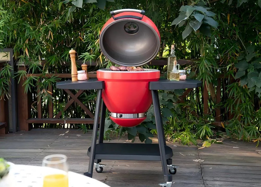 SUNJOY 20 Inch Charcoal Grill, Egg-shaped Outdoor Grill with Pizza Stone, Ultimate BBQ Grill and Smoker with Wheels