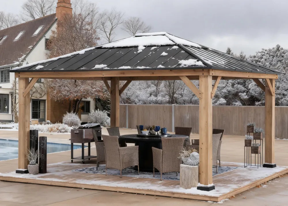 High-Quality Gazebo in the Snowy Day