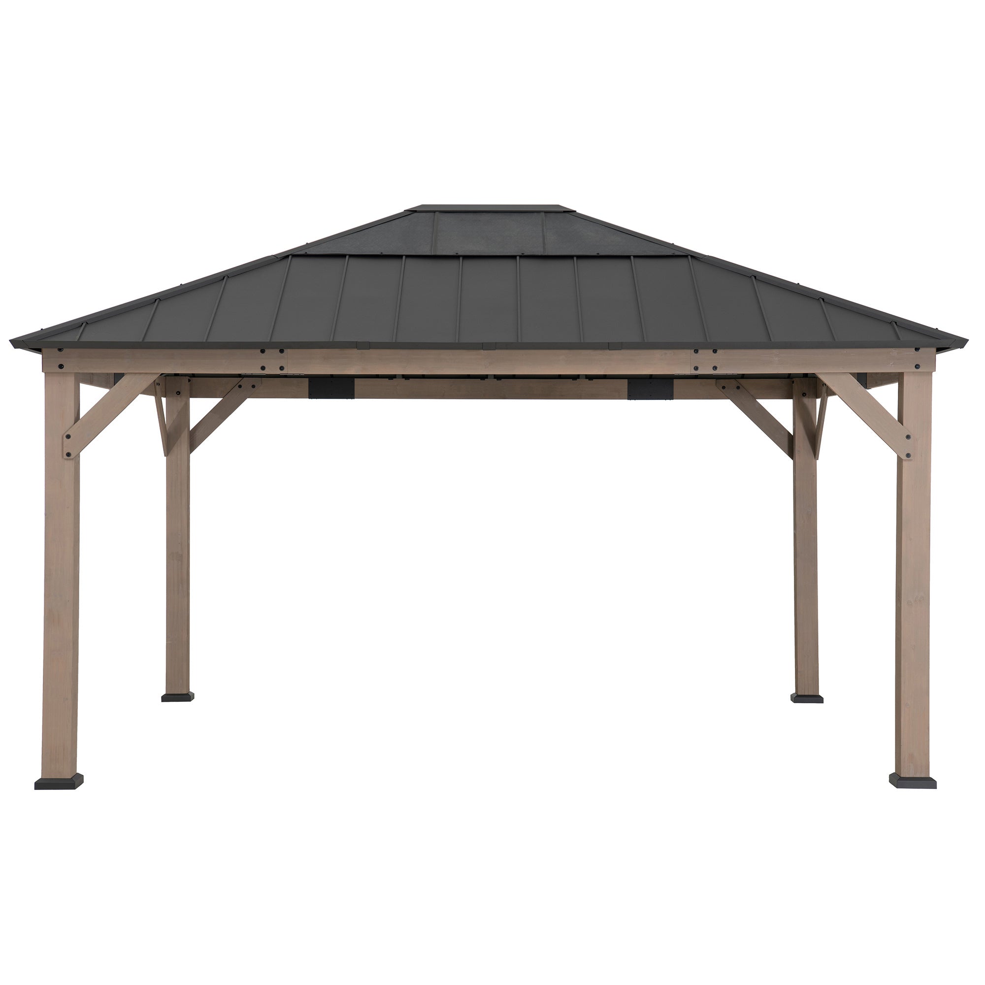 Gazebo en bois SUNJOY 13x15 avec puits de lumière translucide et crochet de plafond - Cèdre patiné