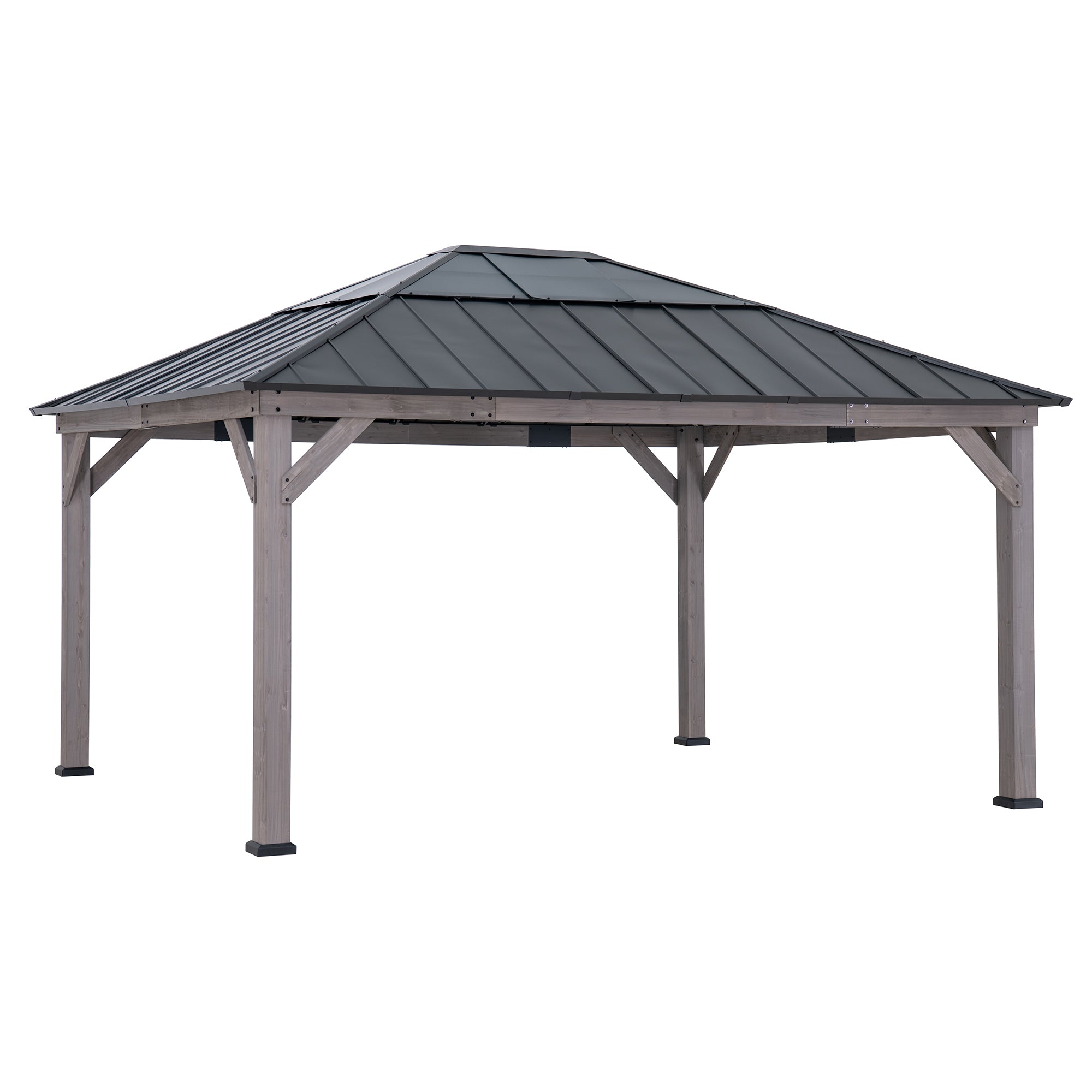 Gazebo en bois SUNJOY 13x15 avec puits de lumière translucide et crochet de plafond - Cèdre flotté
