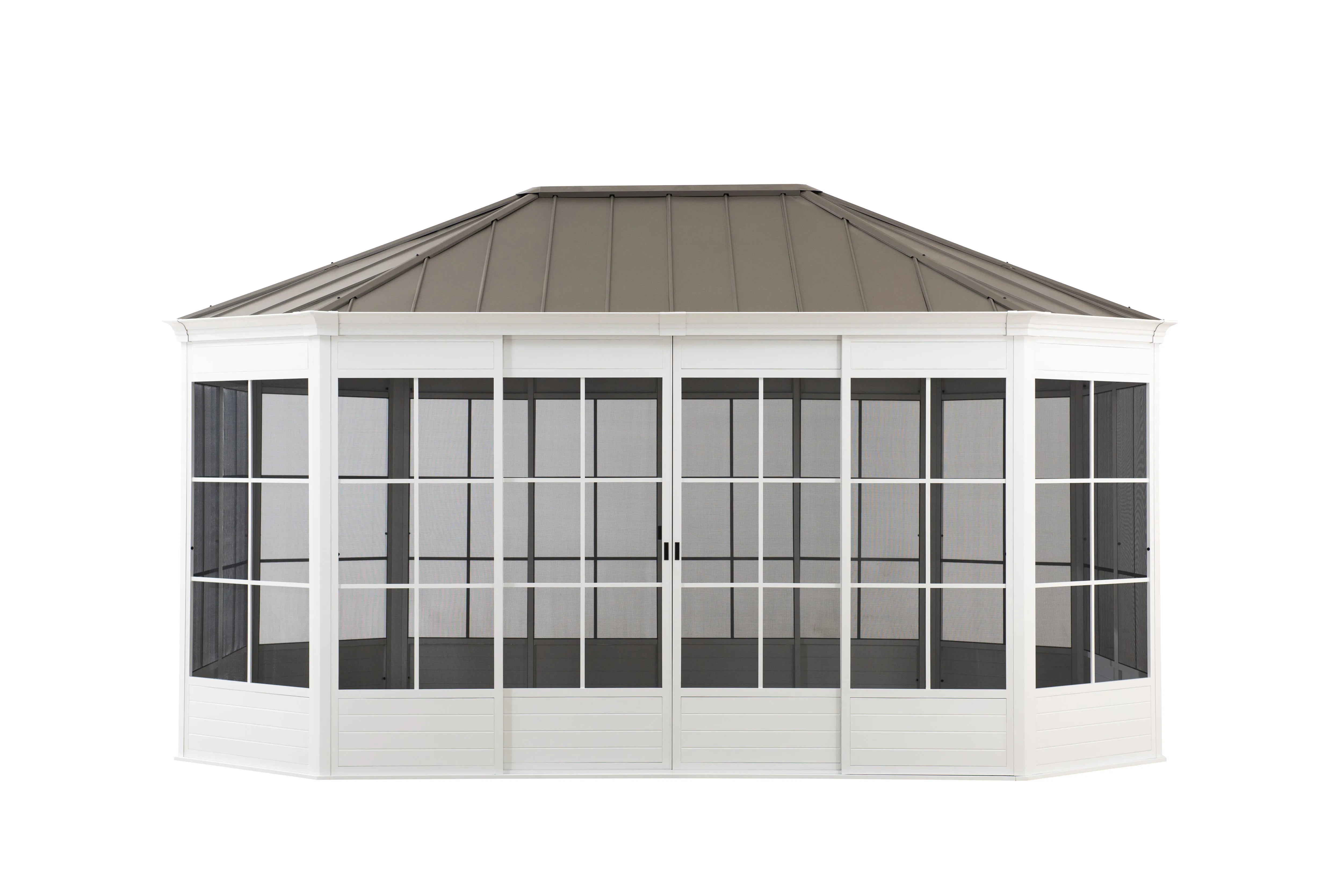 SUNJOY 12 ft. x 16 ft. Cape Blue Hardtop Screenhouse - White/Tan