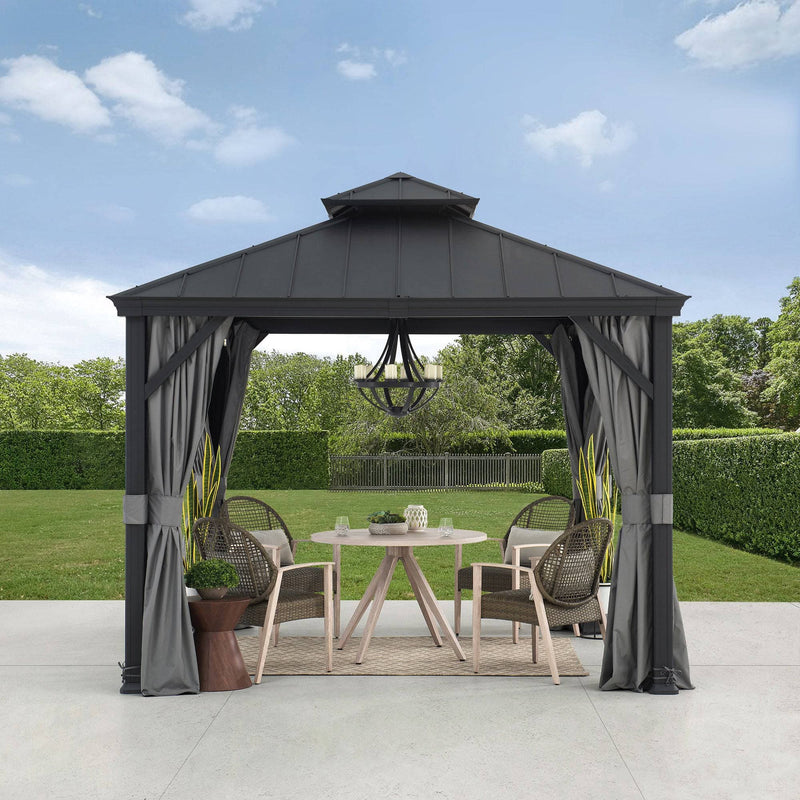 10x10 Gazebo Hardtop Gazebo with Netting & Curtains - SUNJOY