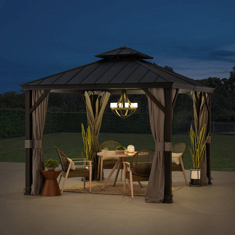 10x10 Gazebo Hardtop Gazebo with Netting & Curtains - SUNJOY