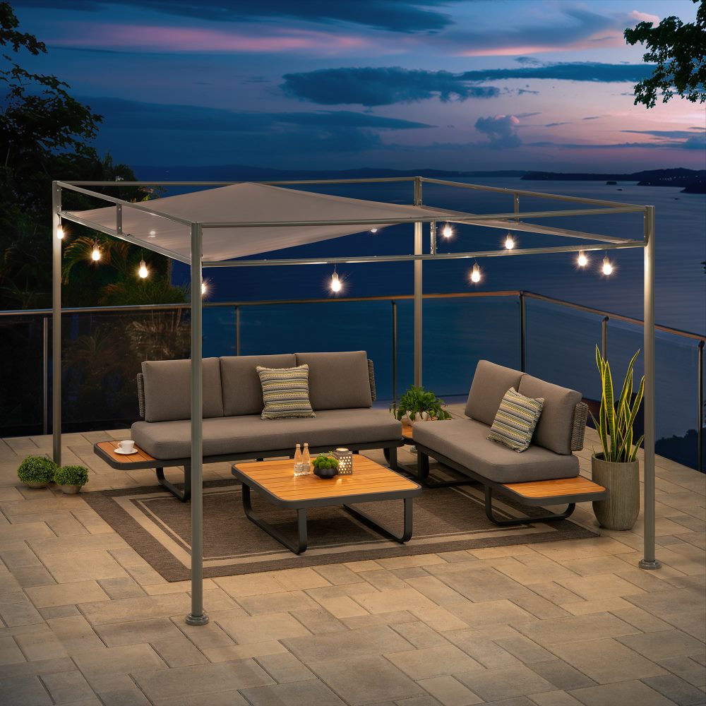 SUNJOY 10x10 Darkeford Metal Pergola with Sling Fabric Canopy - Gray