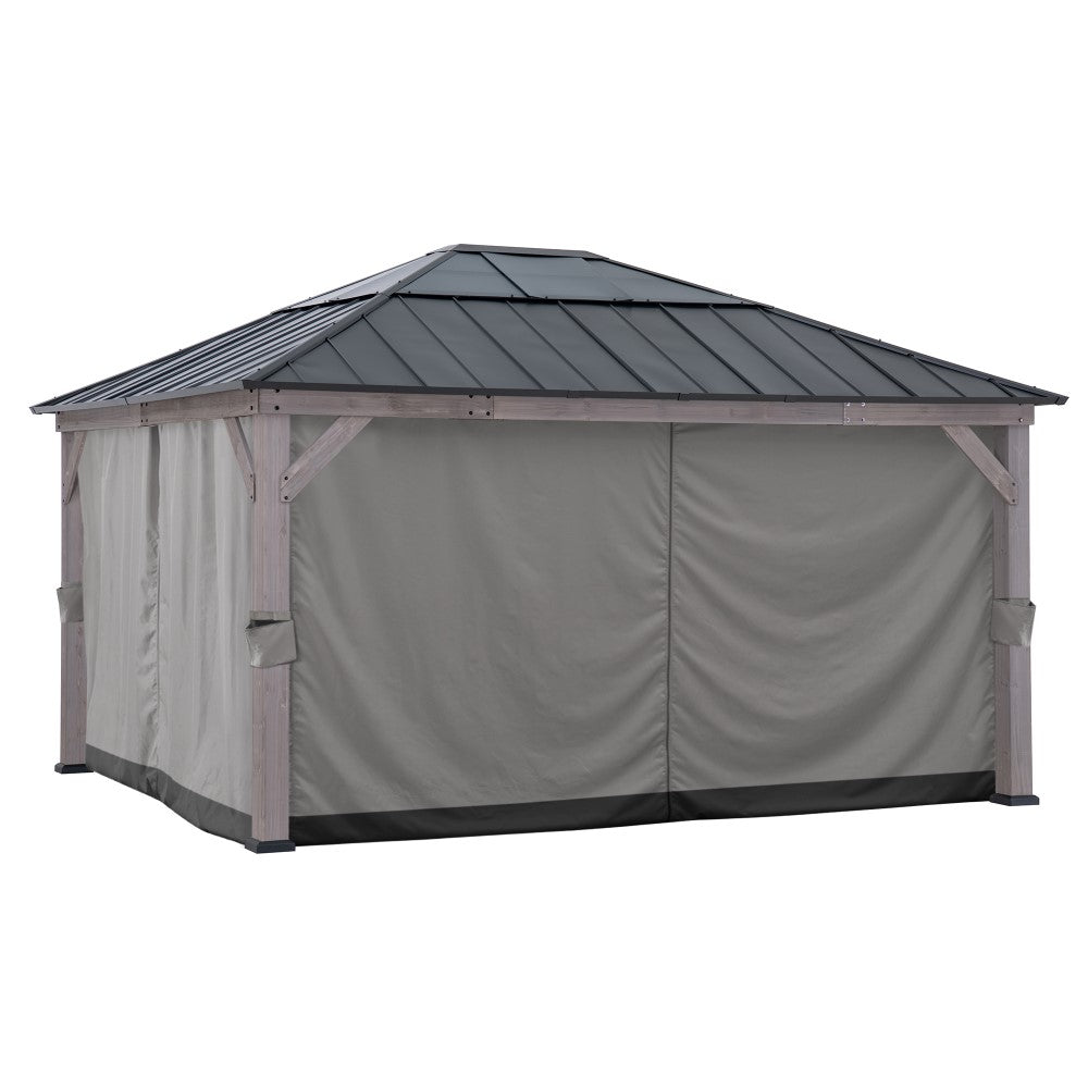 SUNJOY Outdoor Replacement Curtains for 13 ft. x 15 ft. Wood-Framed Gazebos - Gray