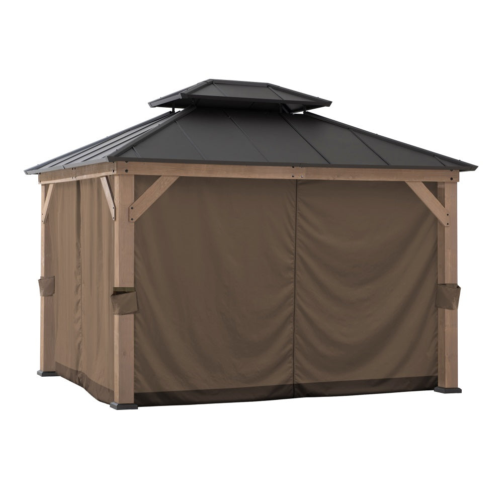 Rideaux d'intimité pour tonnelle extérieure SUNJOY pour tonnelle en bois de 3 m x 3,6 m - Marron